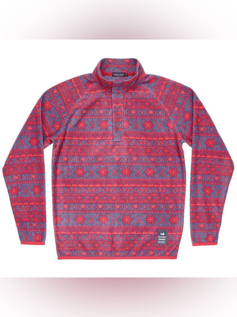 Southern Marsh Red and Blue Patterned Zip-Up Pullover